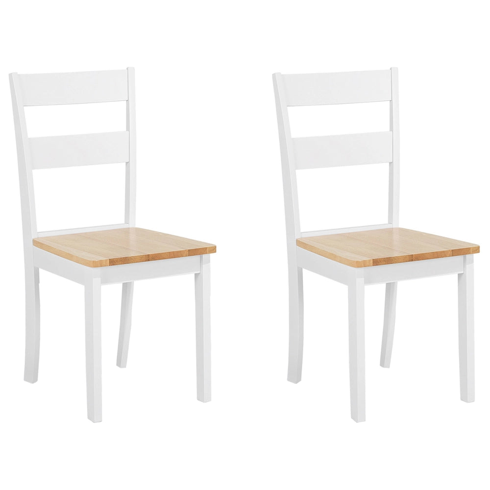 Set di 2 sedie da pranzo in stile cottage con schienale a doghe in legno di gomma bianco e chiaro