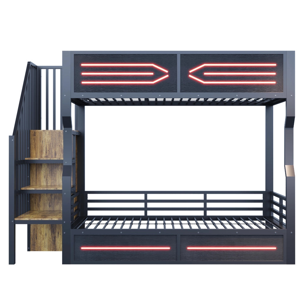 Letto a Soppalco con Contenitore, LED e Scaletta ¨C MINIMAL ¨C Nero 90x200