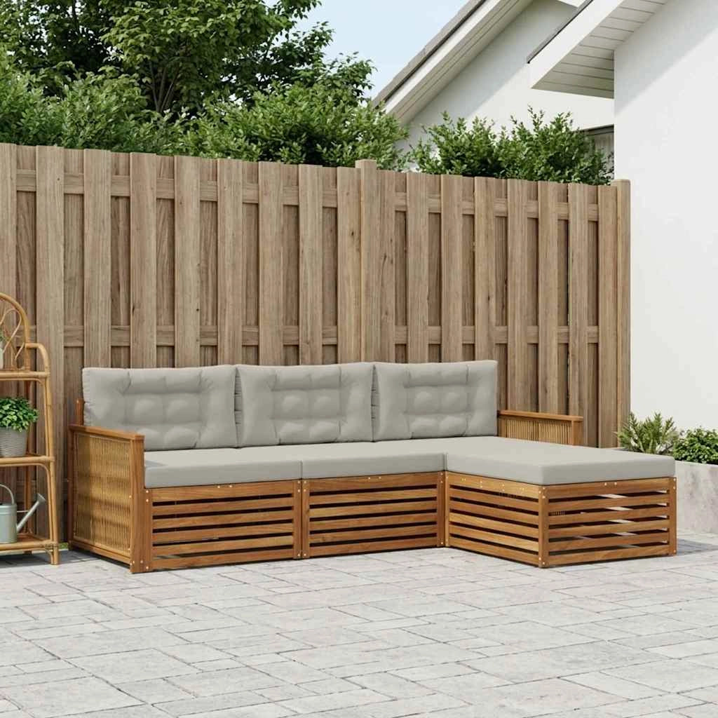 Set di divani da esterno 4 pz Naturale e Grigio Chiaro 3383209