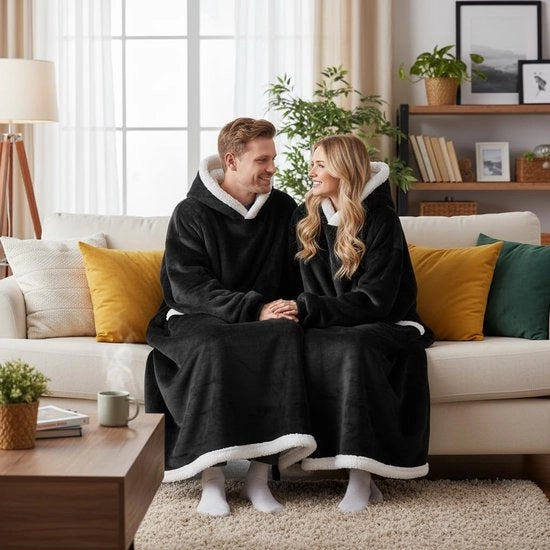 Cappuccio in Felpa - Felpa con Cappuccio e Maniche - Donna e Uomo - 150 cm - Nero - Cappuccio con Maniche per Adulti
