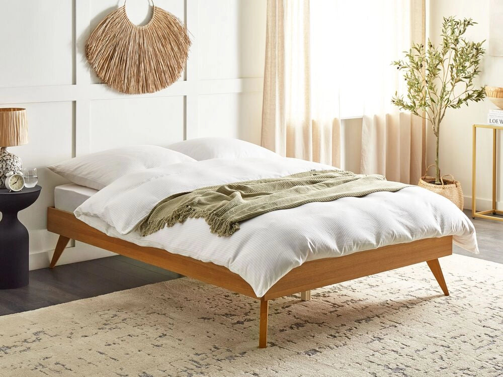Letto 140 x 200 cm in frassino naturale MDF con rete a doghe Stile minimalista scandinavo