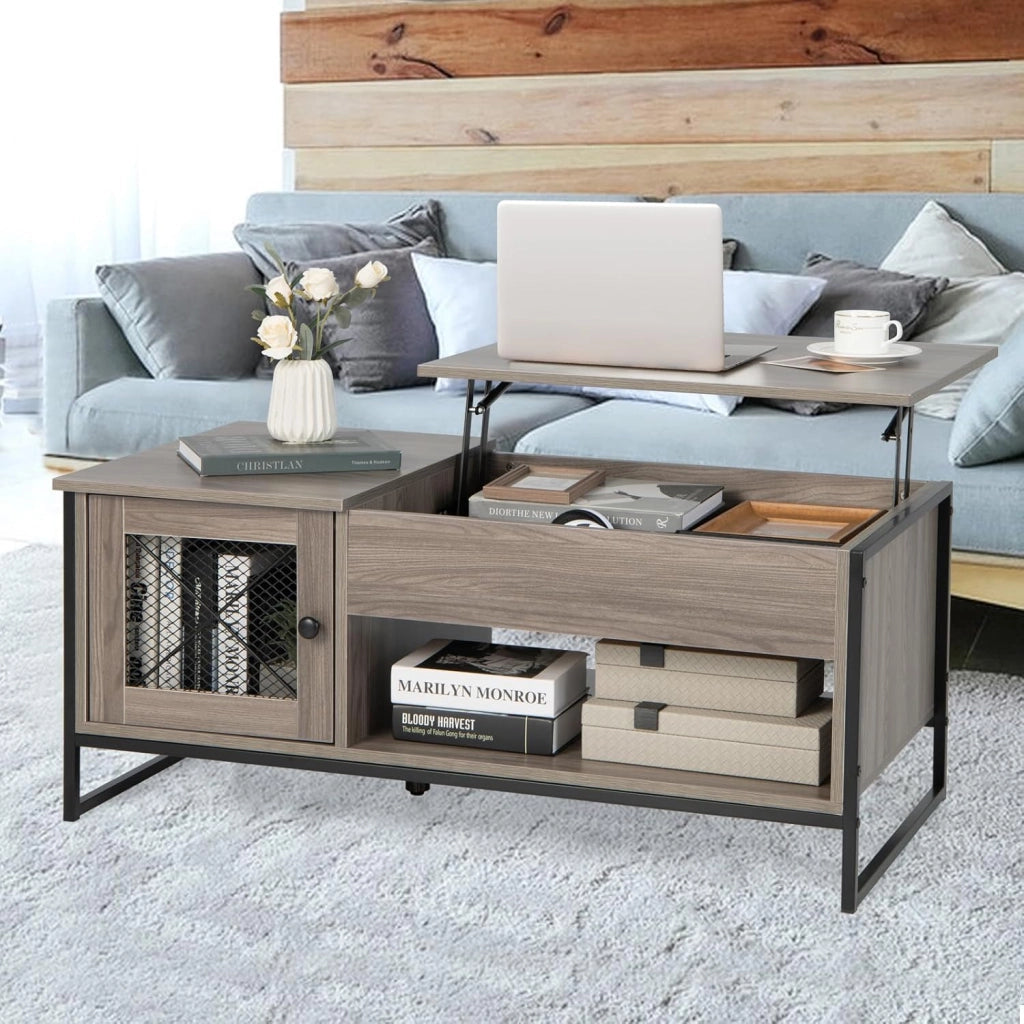 Tavolino da caffè con piano regolabile in altezza, tavolo da soggiorno allungabile con spazio nascosto, tavolo da tè a 2 ante, tavolino multifunzione in legno naturale, 106 x 55 x 44 cm