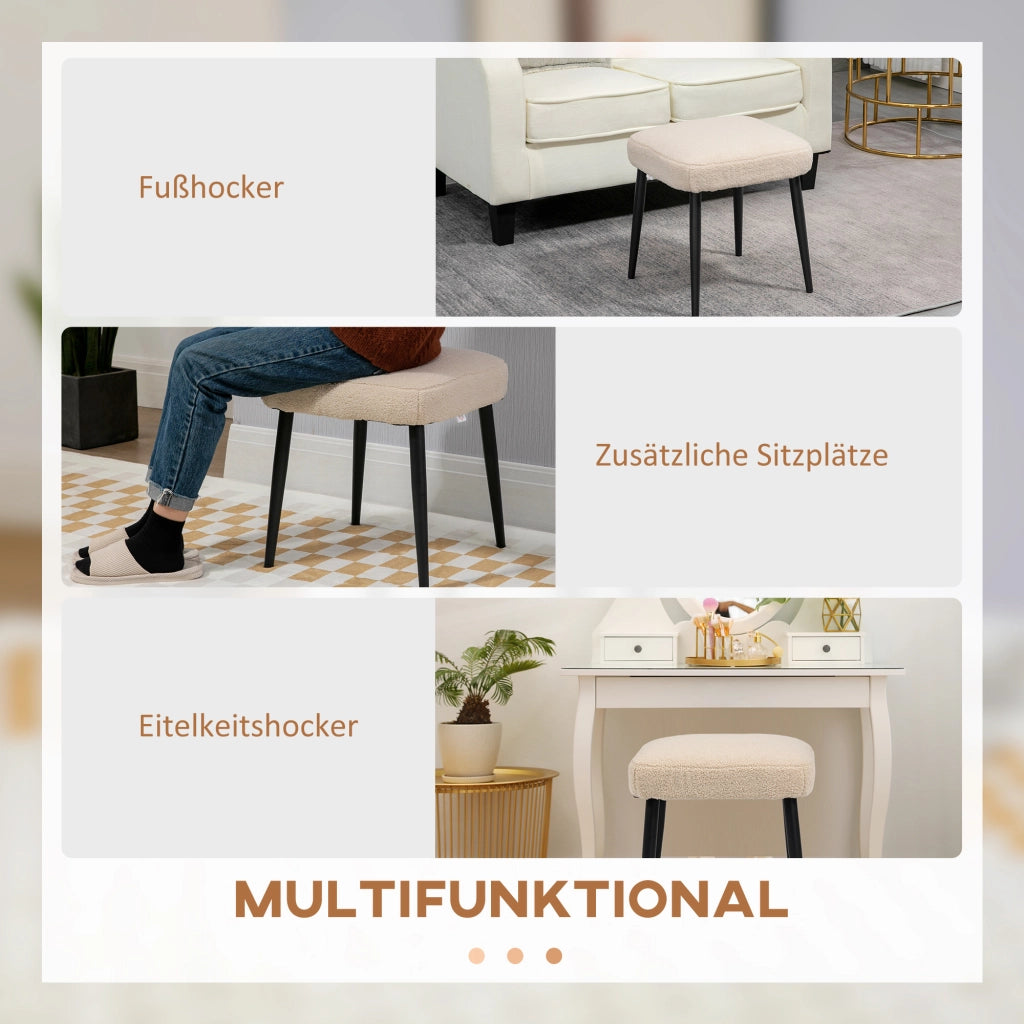 Pouf imbottito Sgabello multifunzione per salotto e camera con seduta morbida in poliestere Beige