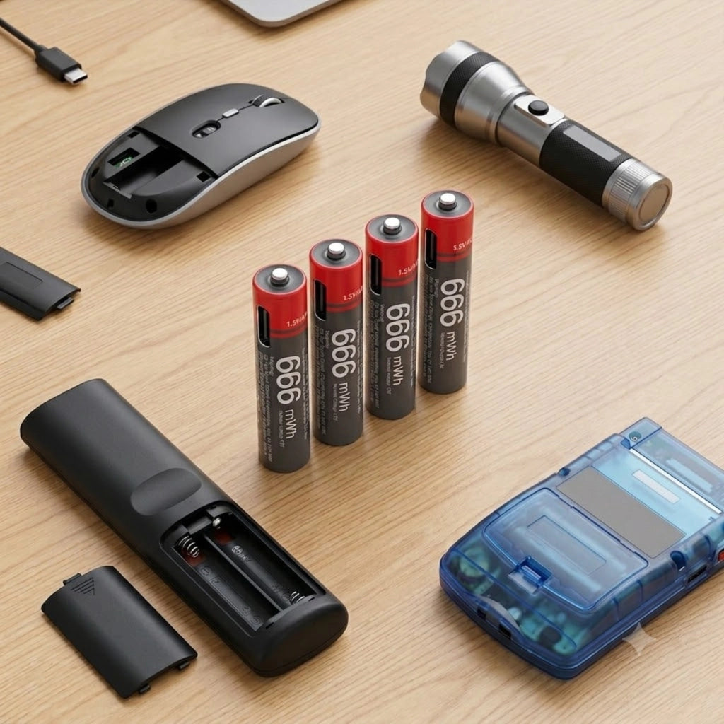 8x Batterie AA Litio 440mAh 1.5V 666mWh Ricaricabili USB-C Nero / Rosso Yesido