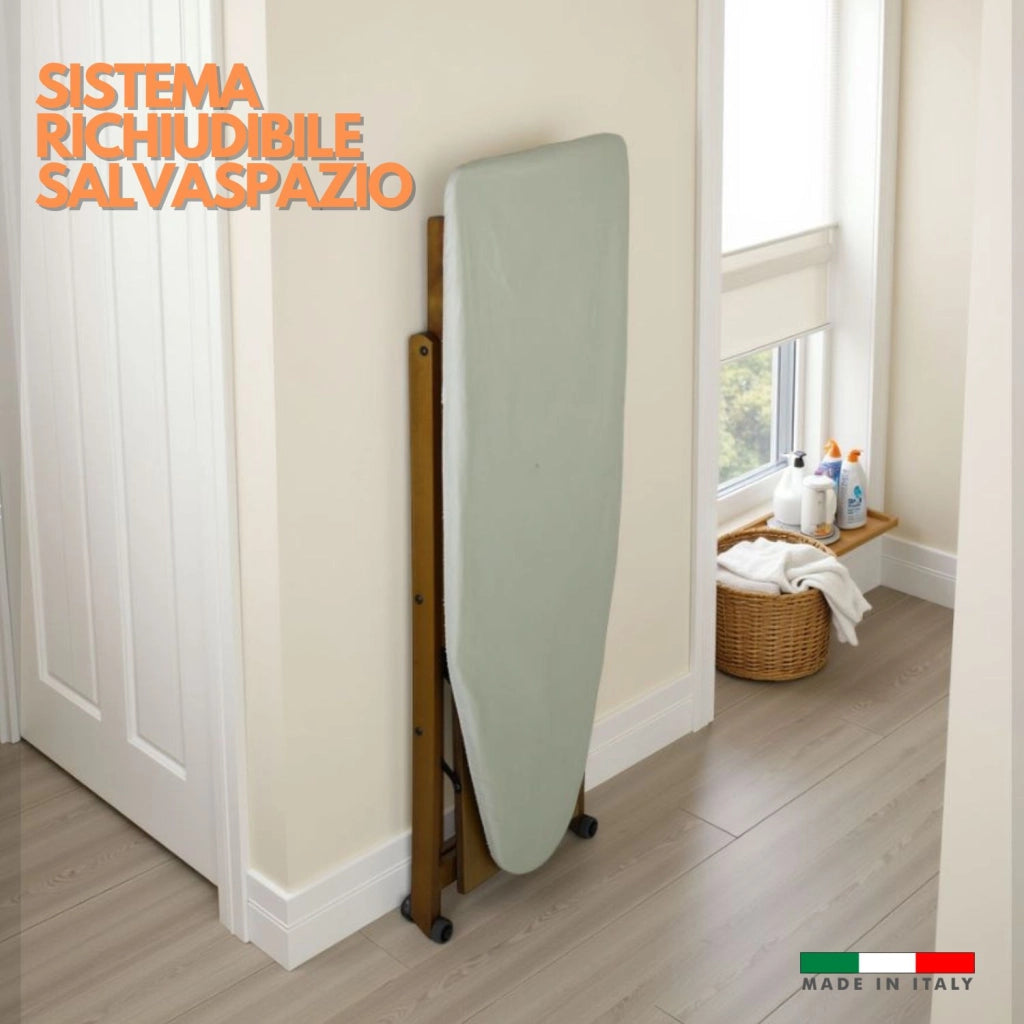 Marvin Asse da Stiro Lara Richiudibile con Ruote e Ripiano Porta Biancheria Robusto Pieghevole Salvaspazio Made in  Noce