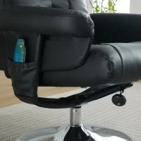 Poltrona relax, reclinabile e massaggiante a 5 punti, con funzione di riscaldamento elettrico e poggiapiedi, girevole a 360°, in tessuto PU, 75x76x103 cm, Nero