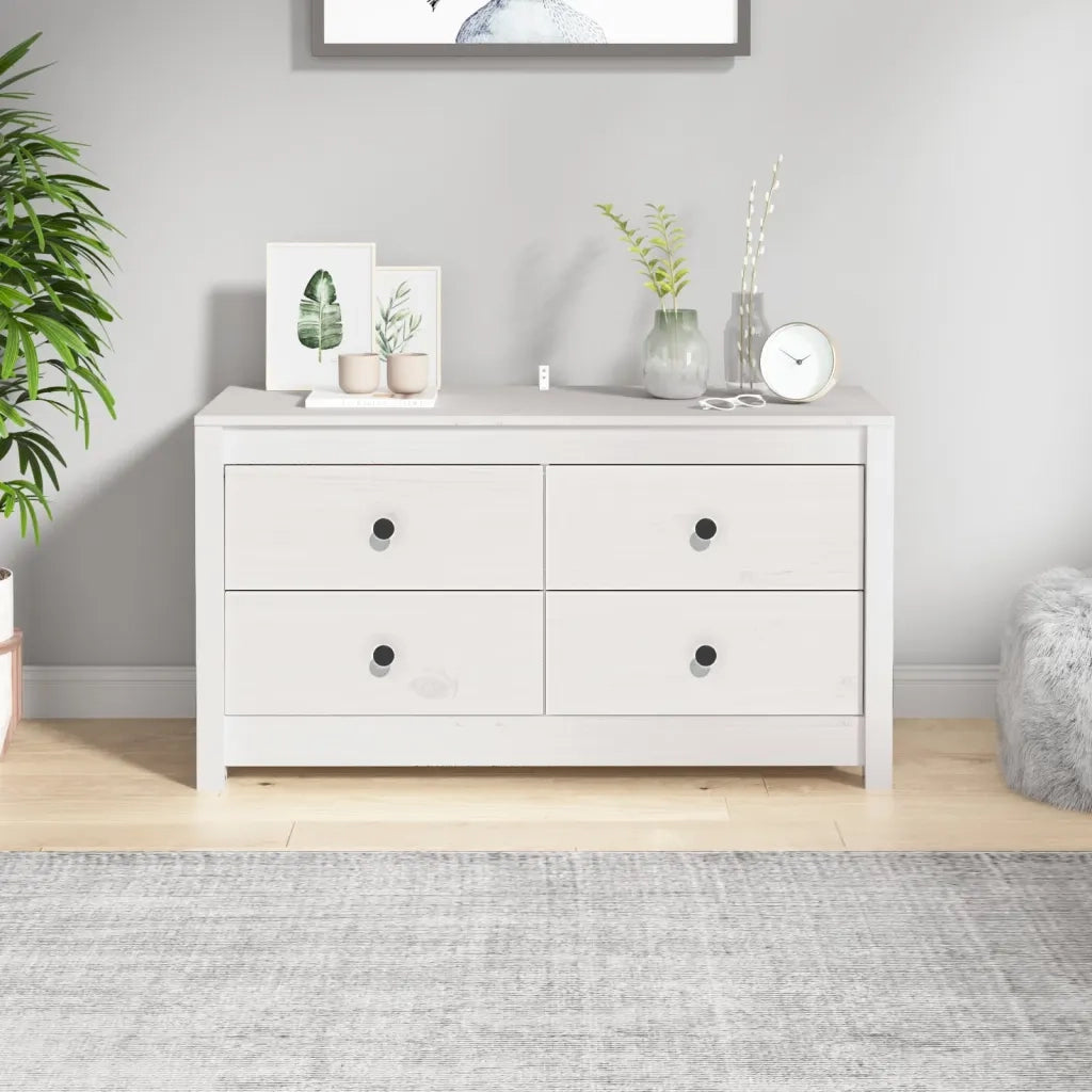 Armadietto Bianco 100x40x54 cm in Legno Massello di Pino