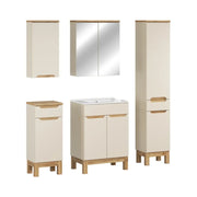 Set ERMANO cashmere 130cm: mobile sotto lavabo + lavabo incassato + mobili sospesi e da appoggio + specchi