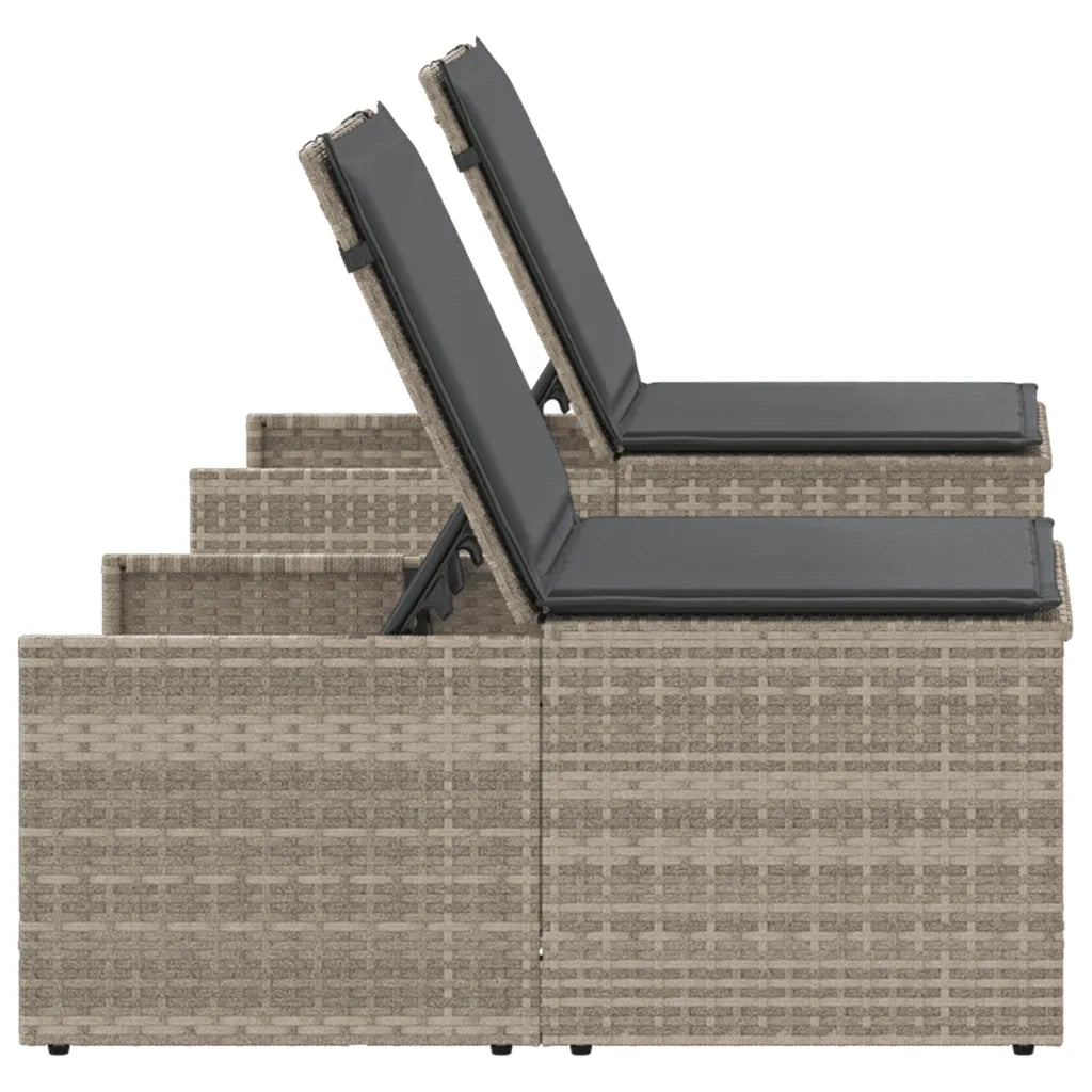Lettini Prendisole 2 pz | Sdraio da giardino | Lettino da sole con tavolo grigio chiaro in polyrattan