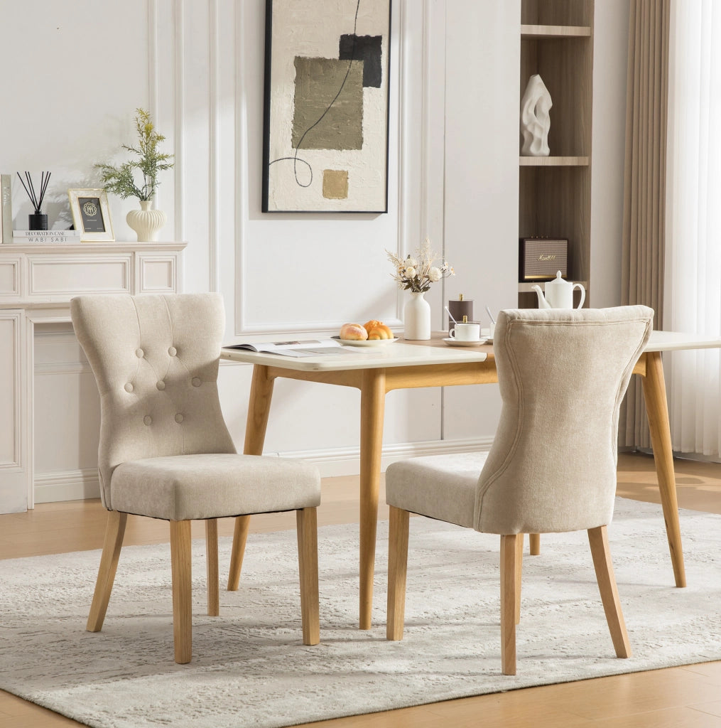 Sedia da pranzo 98x38x47.5 cm con schienale alto; in chenille e legno; beige