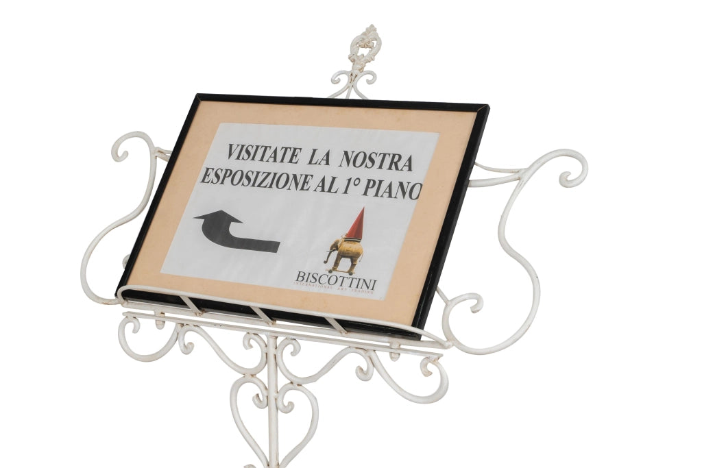 Biscottini Leggio da terra in ferro battuto pieno finitura bianca anticata L85xPR46xH140 cm