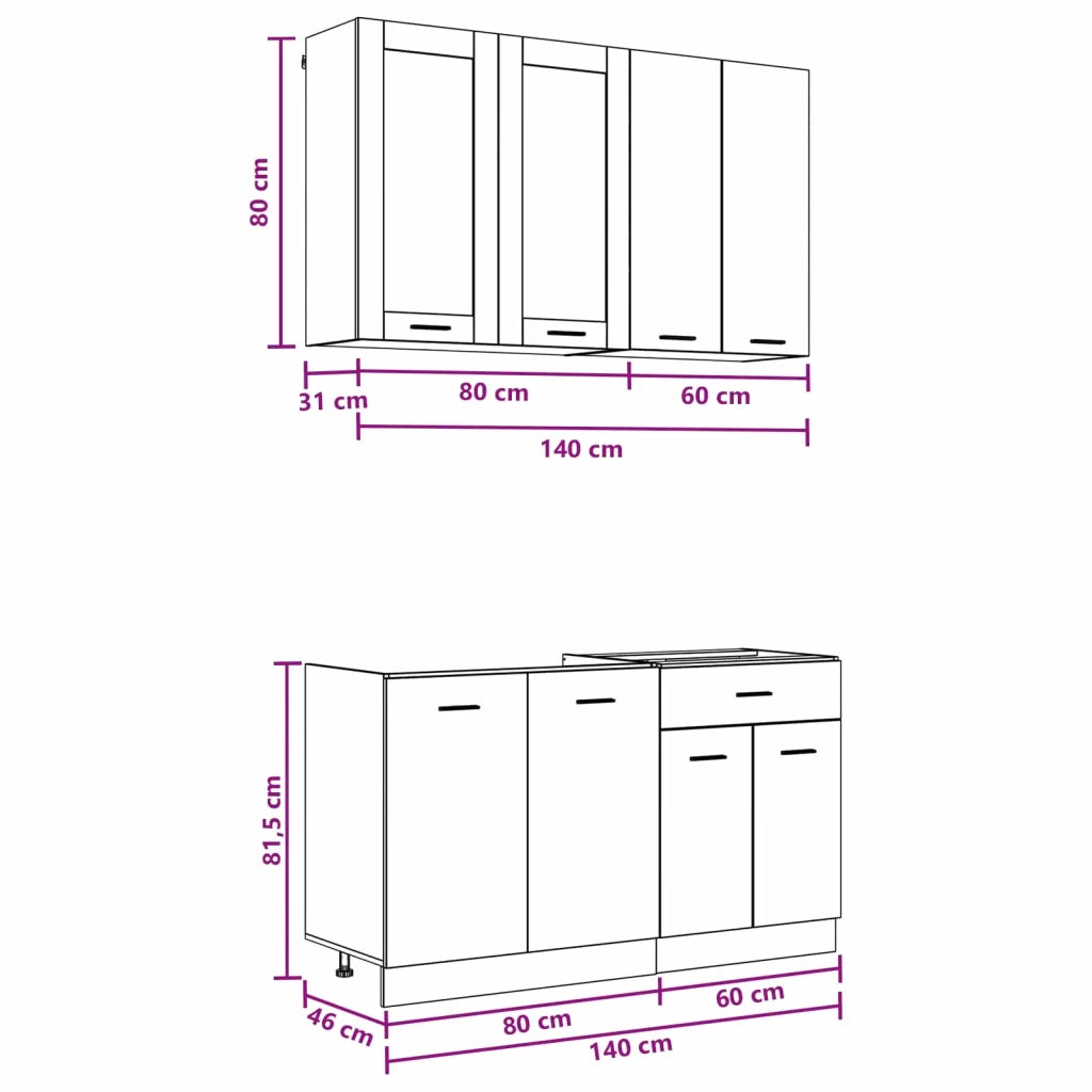 Unità Cucina LYON 4 pcs Sonoma grigio Legno ingegnerizzato 3438360