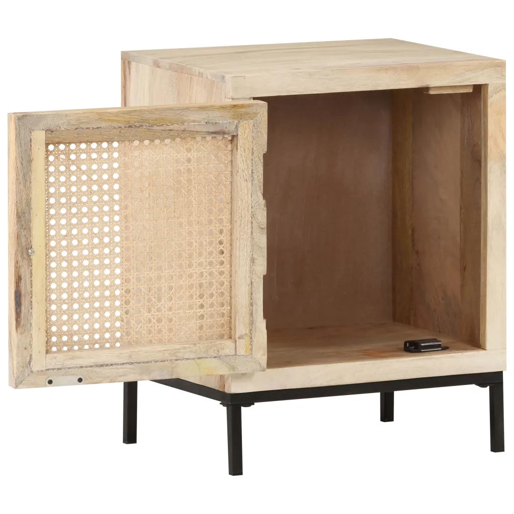 Comodino | Armadio da Notte | Mobiletto da notte 40x30x50 cm Legno Massello di Mango e Canna Naturale