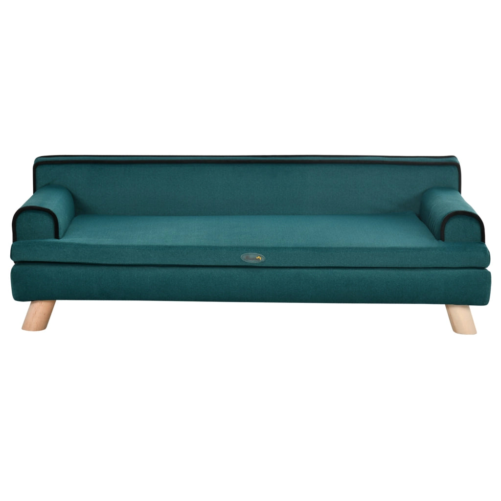 Divano per cane gatto design scandinavo cuscino removibile legno massello 100x62x32 cm blu