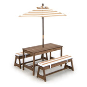 Tavolo da giardino e 2 panche 89 x 44 x 50 cm con ombrellone regolabile atmosfera accogliente legno di abete colore caffè 20_0019648