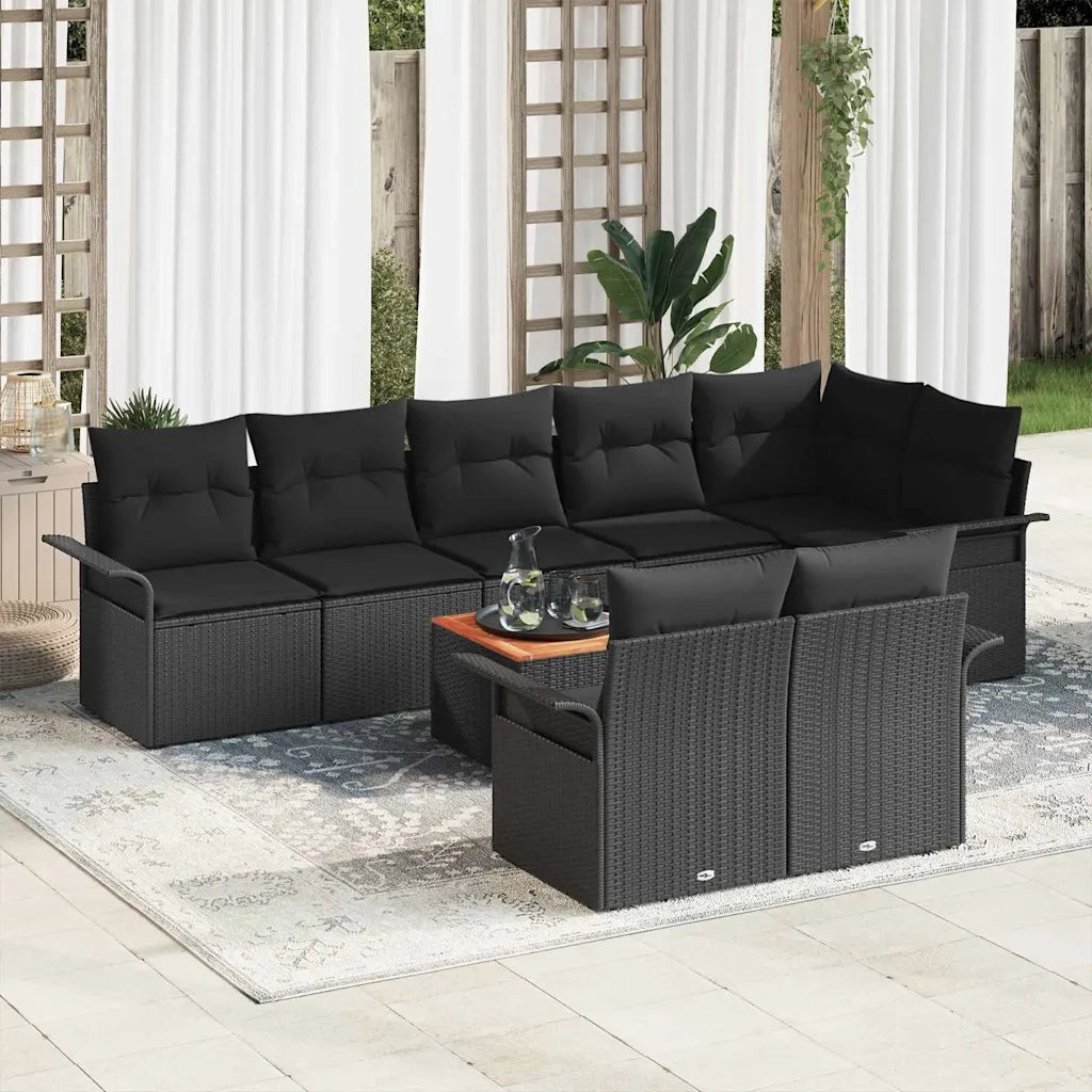 Set Divano da Giardino con archiviazione 9 pcs Nero polyrattan 3356014