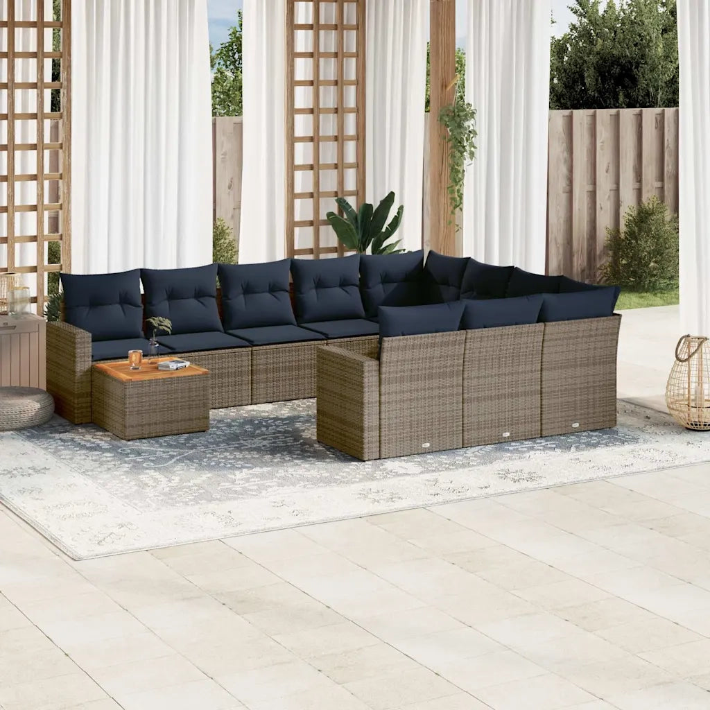 Set Divani da Giardino 11 pz con Cuscini in Polyrattan Grigio 3256642