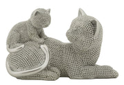 Decorazione Gatto Sparky con Cucciolo 19x9x13 cm in Resina Argento