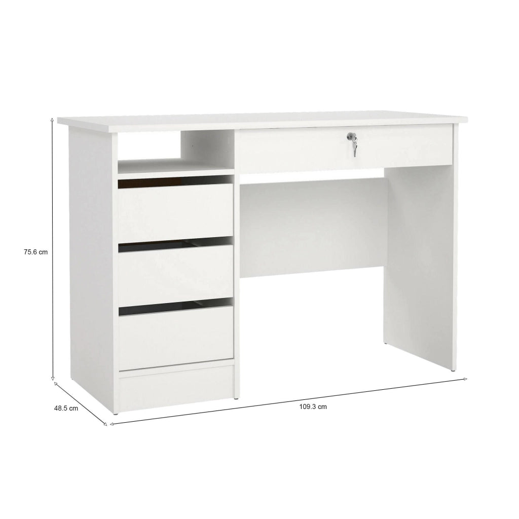 Scrivania Franklin, Scrittoio multiuso, Tavolo per ufficio porta PC, Piano di lavoro, 109x49 h76 cm, Bianco