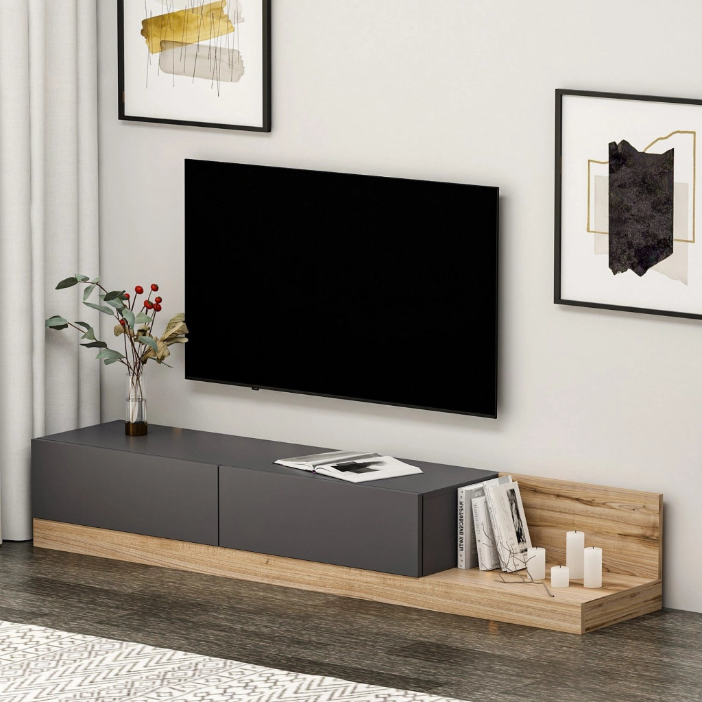 Cajetani, Mobile Porta tv 2 Ante, 180x37x30h cm Nero Antracite