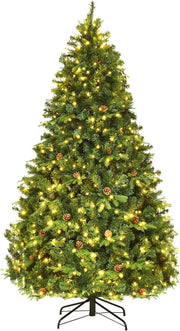 Albero di Natale 210 cm, Albero di Natale con 460 Luci a LED Bianco Caldo, 925 Rami e Pigne, Decorazione Natalizia per Casa e Negozio (210cm)