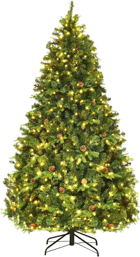 Albero di Natale 210 cm, Albero di Natale con 460 Luci a LED Bianco Caldo, 925 Rami e Pigne, Decorazione Natalizia per Casa e Negozio (210cm)