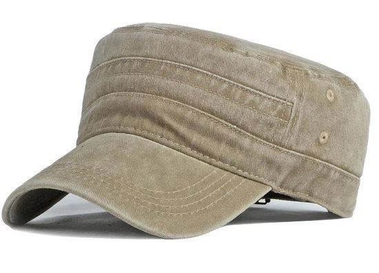 Cappello militare per uomo, tessuto di cotone, capo piatto esterno, cappello cadetto, cappello militare per uomo classico, colore kaki