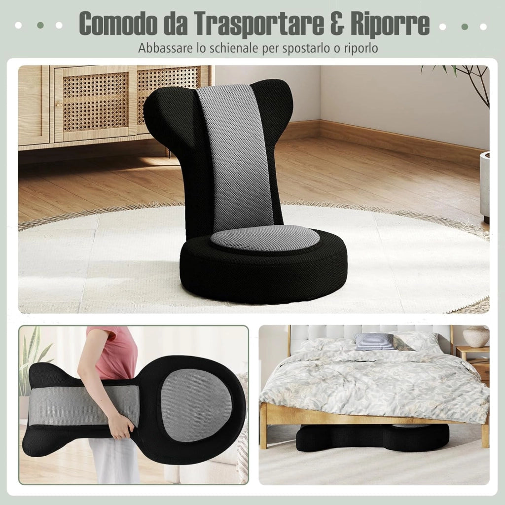 Sedia da Terra, Poltrona Relax con Schienale Regolabili a 14 Posizioni, Sedia da Pavimento Pieghevole, per Camera da Letto e Salotto (Grigio)