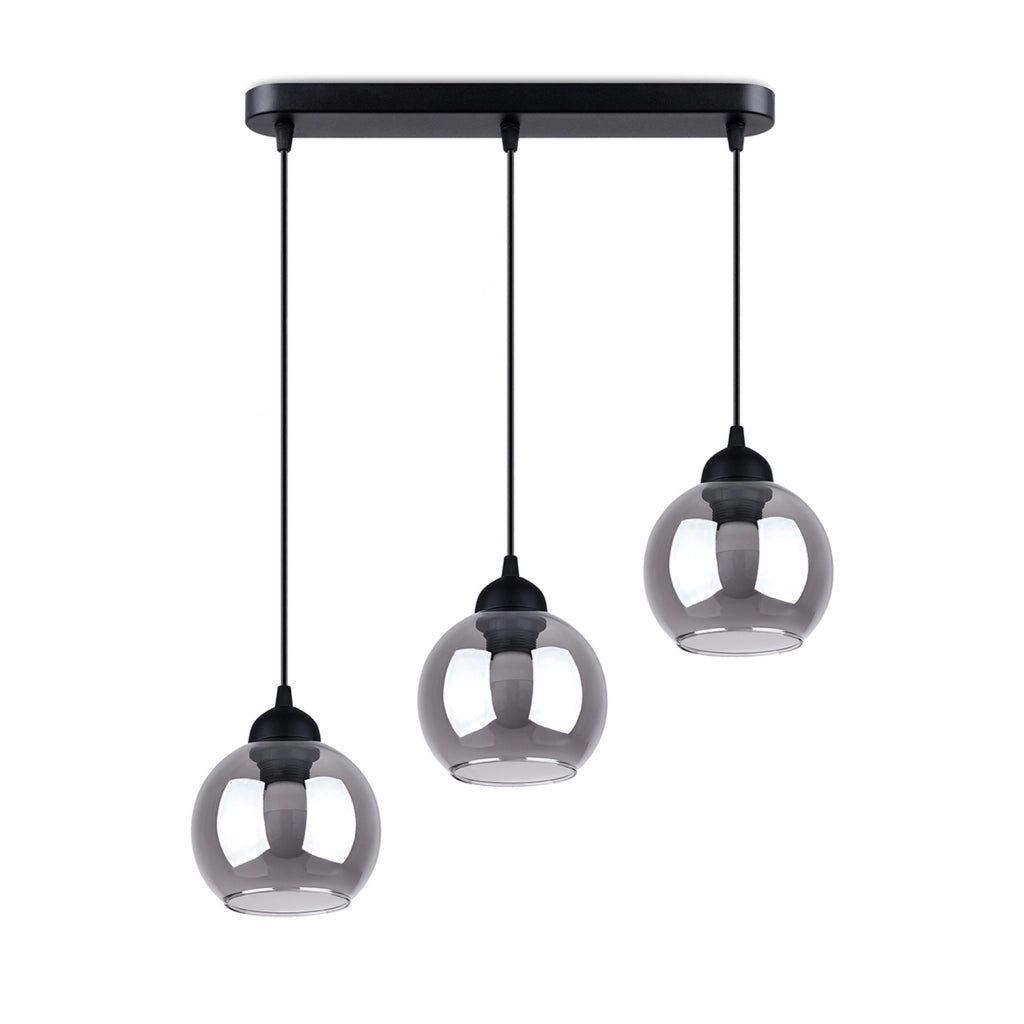 Lampadario Pure Lume Rovano nero 3 luci sfere fumé E27