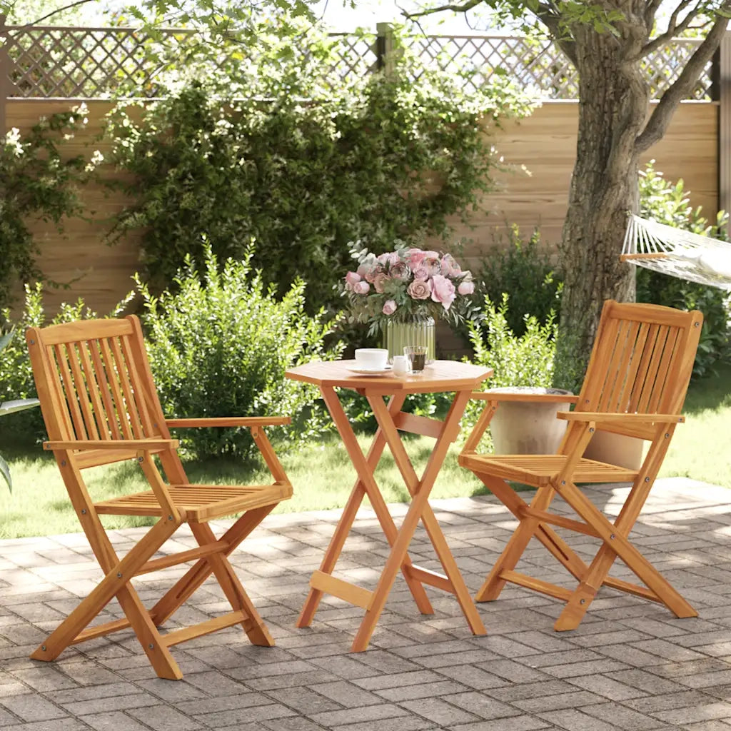 Set BistrÃ² Pieghevole 3pz in Legno Massello di Acacia