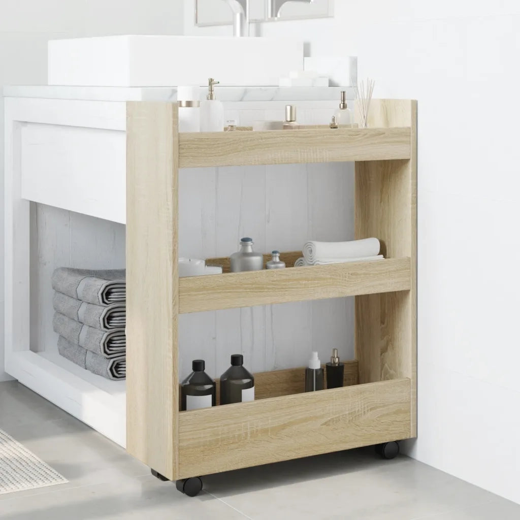 Carrello Stretto a 3 Livelli Rovere Sonoma in Truciolato 855252
