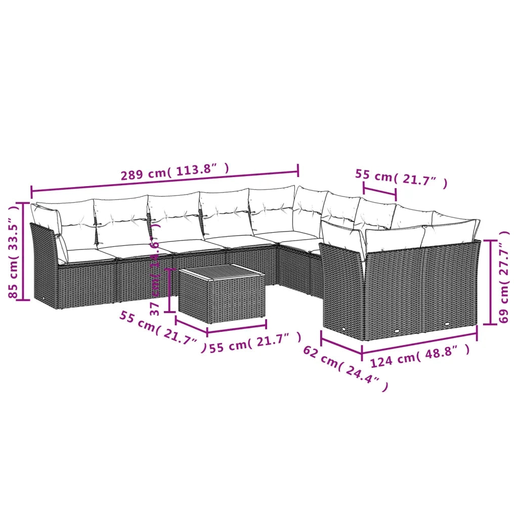 Set Divani da Giardino 11 pz con Cuscini Beige in Polyrattan 3223854