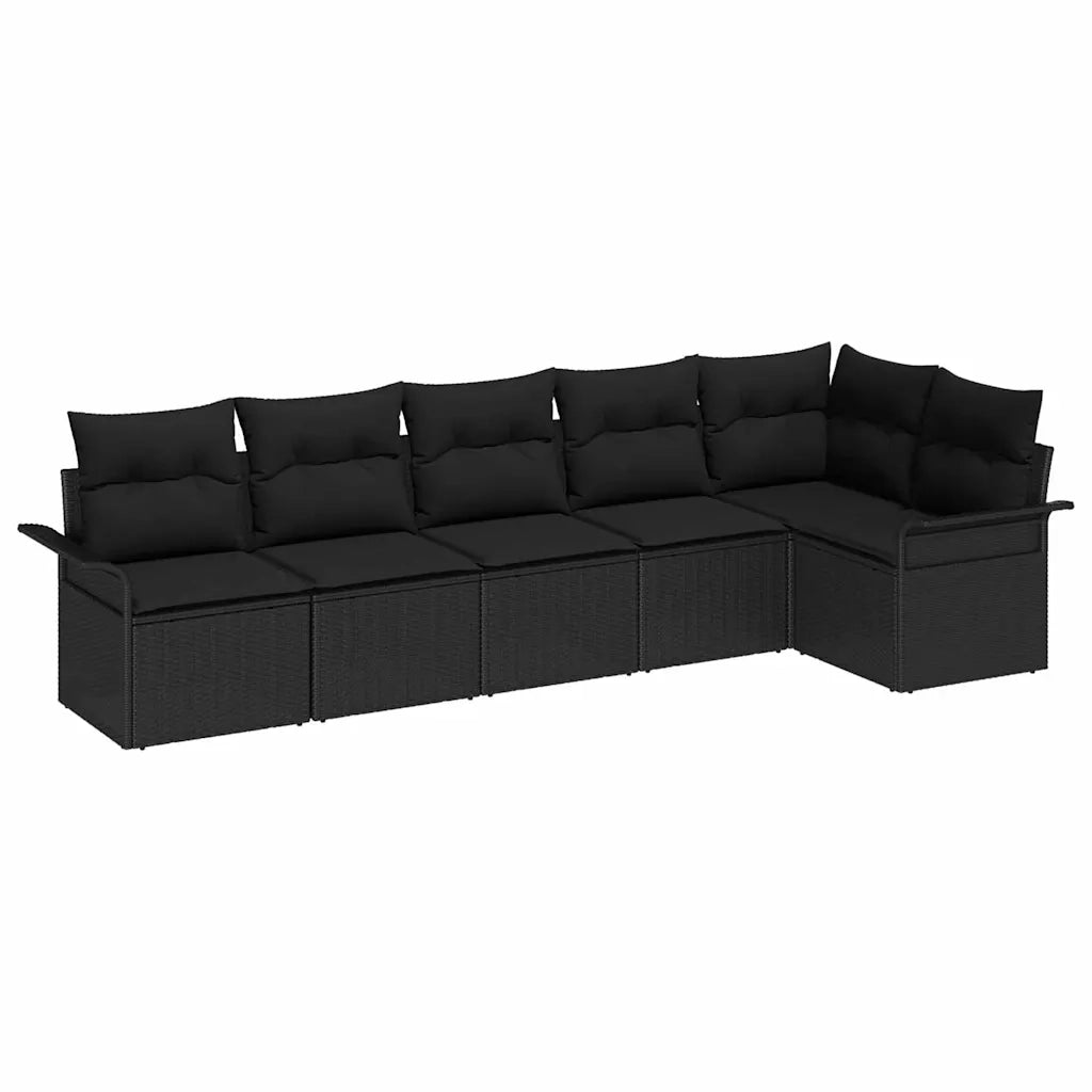 Set Divano da Giardino con cuscino 6 pcs Nero polyrattan 3345383