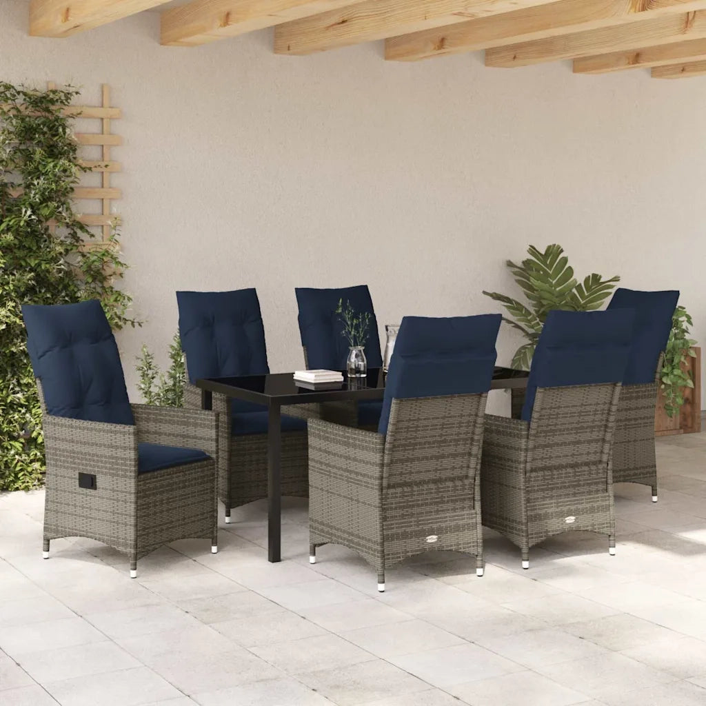 Set di tavolo e sedie con cuscino 7 pcs Grigio Rattan in PE 3379594