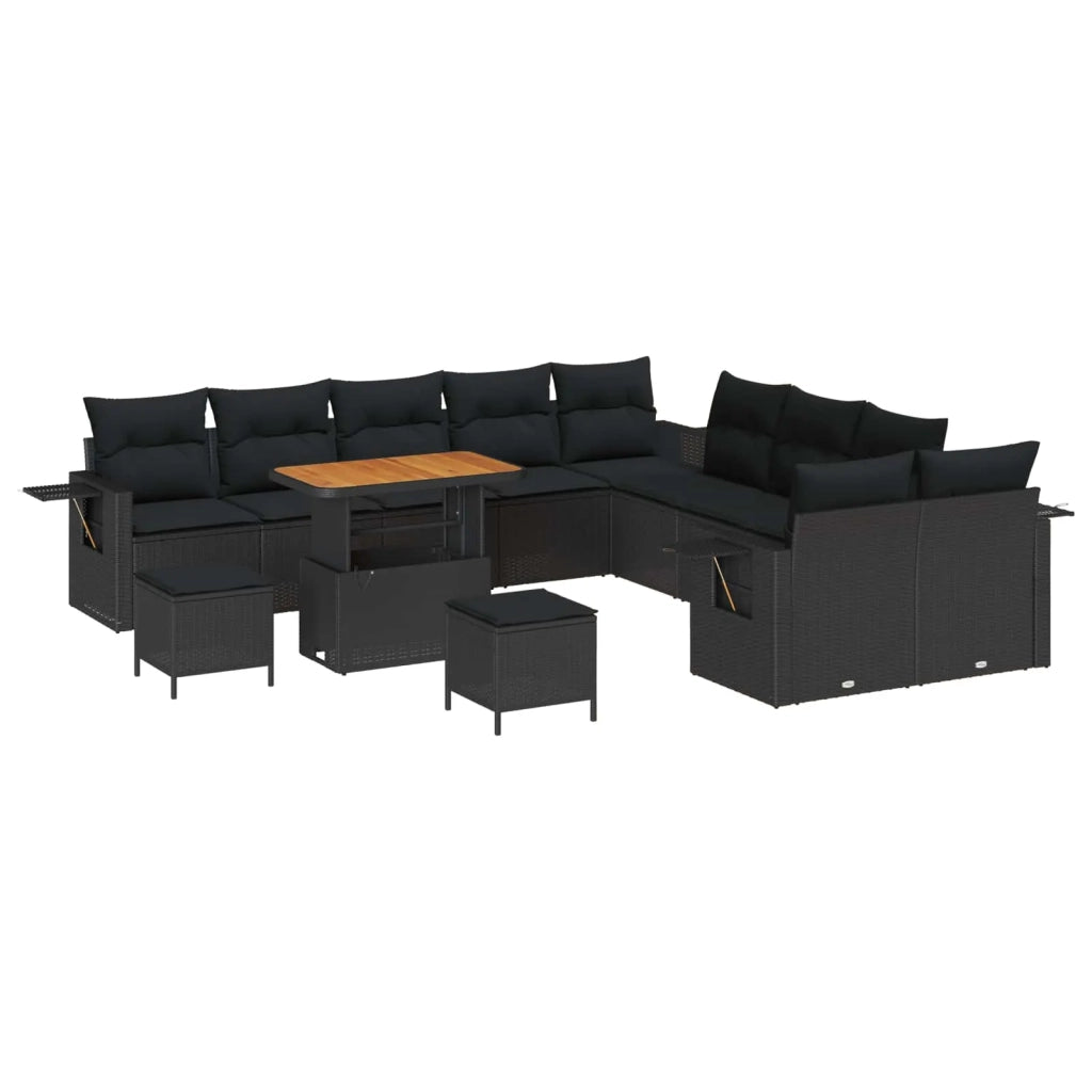 Set Divano da Giardino 13 pcs Nero polyrattan