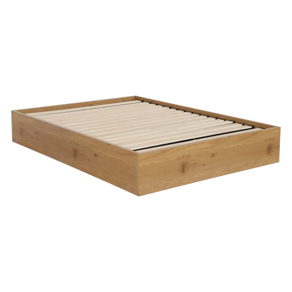 Letto contenitore con rete a doghe 140x190cm decorazione legno,