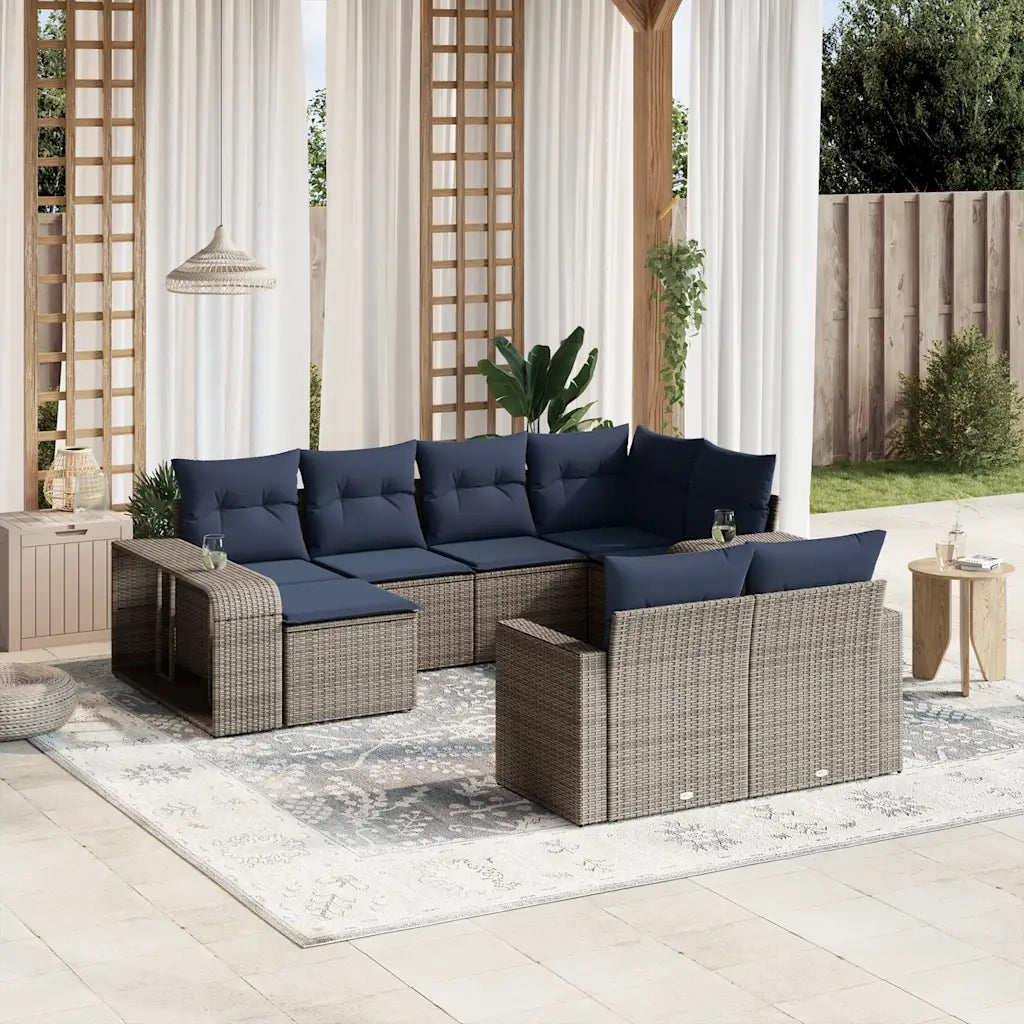 Set Divani da Giardino 10 pz con Cuscini Grigio in Polyrattan 3228901