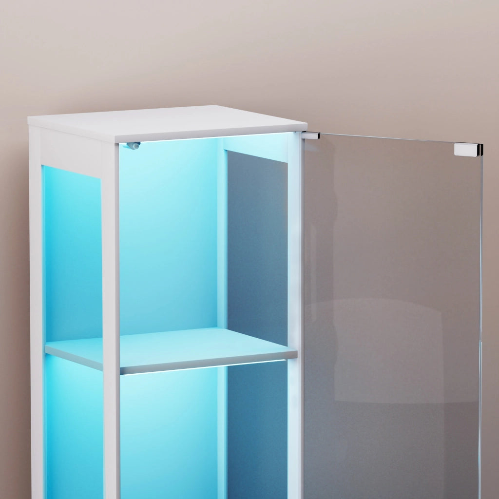 Vetrina con ante in vetro, LED a 3 colori e sensore intelligente per soggiorno, in MDF e vetro, bianca 40 × 35 × 165 cm