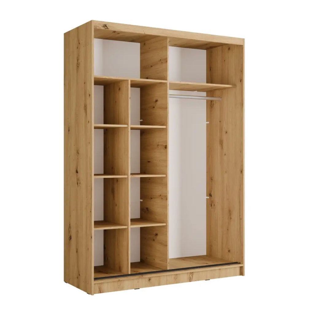 Armadio KAZU a 2 porte scorrevoli con specchio in rovere e grigio grafite 155 cm