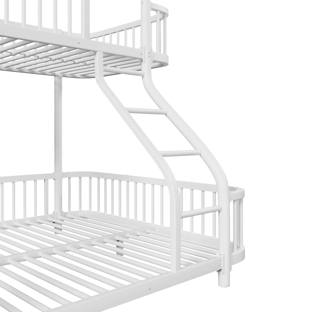 Letto a castello per bambini 90x200 + 140x200 cm; in metallo con barriere di sicurezza e scala; letto familiare; bianco