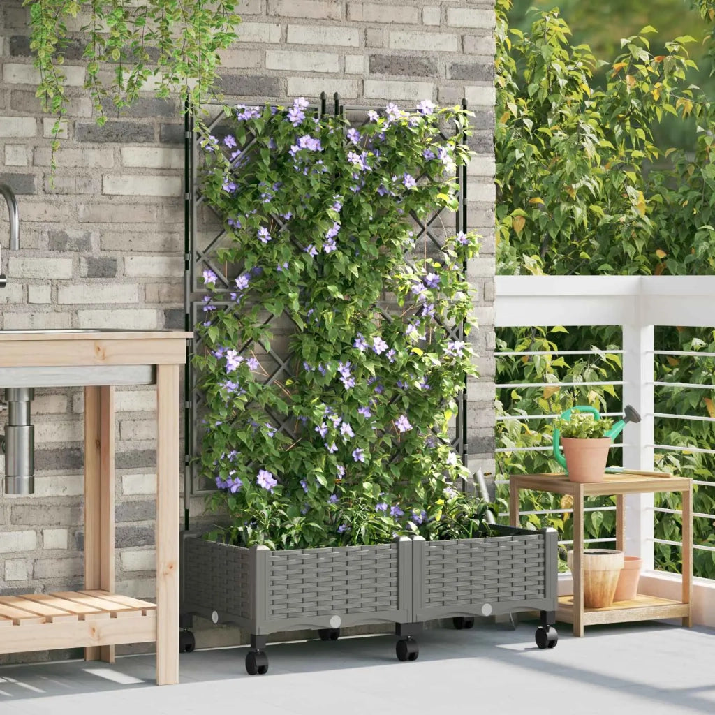 Vaso da giardino con grigliato e ruote 2 pz Grigio Chiaro PP 3422987