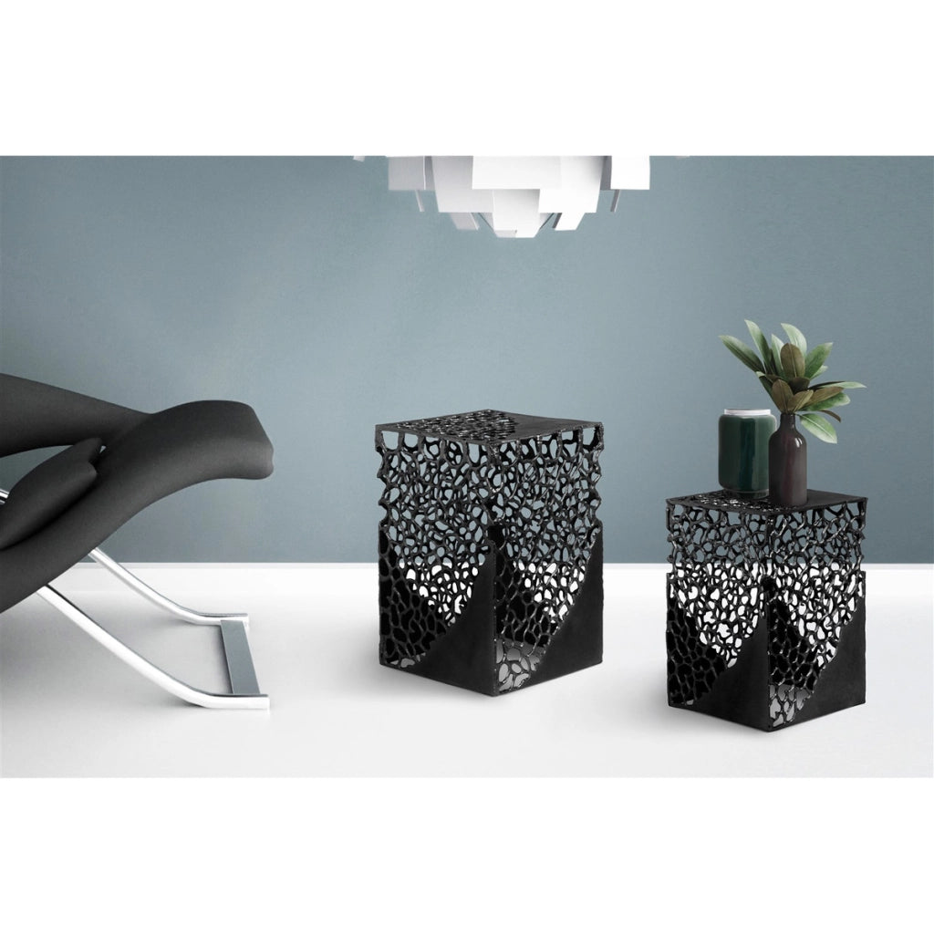 Set di 2 tavolini Delta in alluminio traforato nero