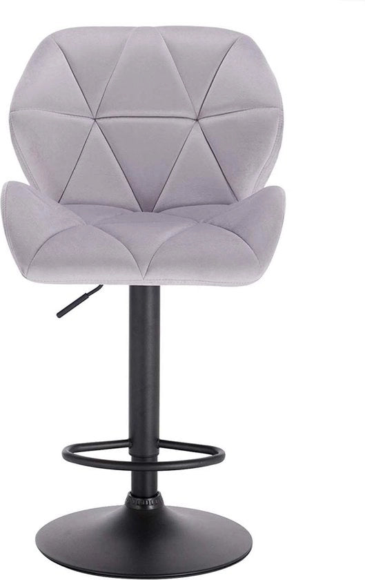 Barstolo Comfy Grigio chiaro - Con schienale - Solido- Velvet - Set da 1 - Cucina - Sedili da bar ergonomici - Regolabili in altezza - Altezza seduta 60-82cm