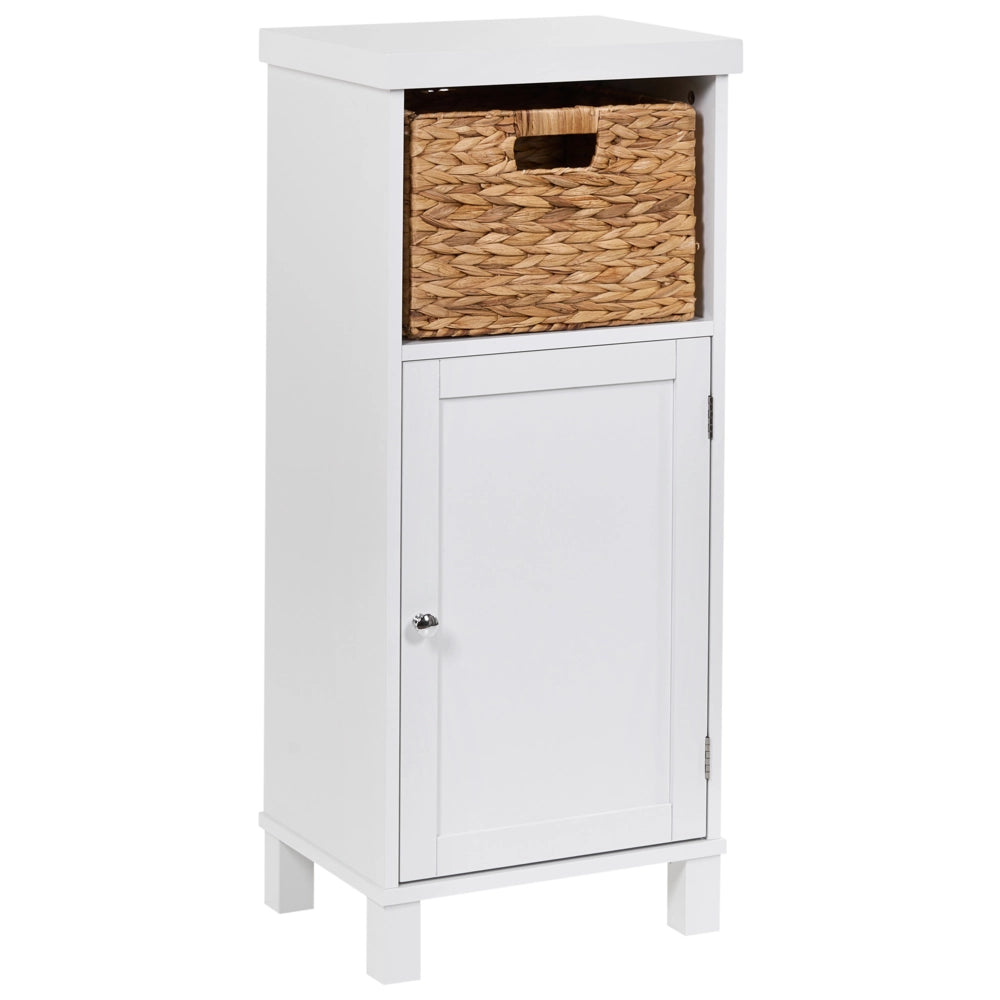 Mobile da bagno in MDF bianco con ripiani e cestino, stile tradizionale