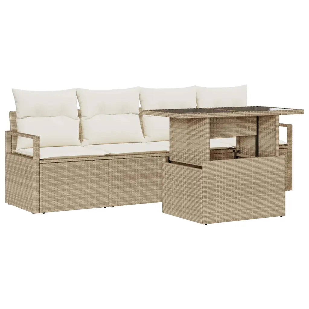 Set Divano da Giardino 5 pcs Beige e Crema polyrattan