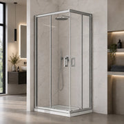 Box doccia 80x120 angolare doppio scorrevole con vetro temperato trasparente e profili cromo Geo