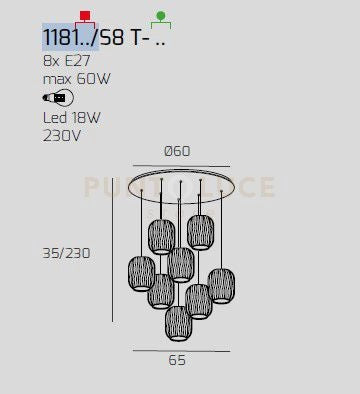 SOSPENSIONE CROMO 8 LUCI TONDA VETRI 4X TR + 4X FU 1181CR-S8 T-TF
