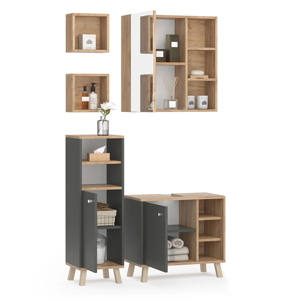Vicco Set mobili bagno Antracite 4 parti, con pensile