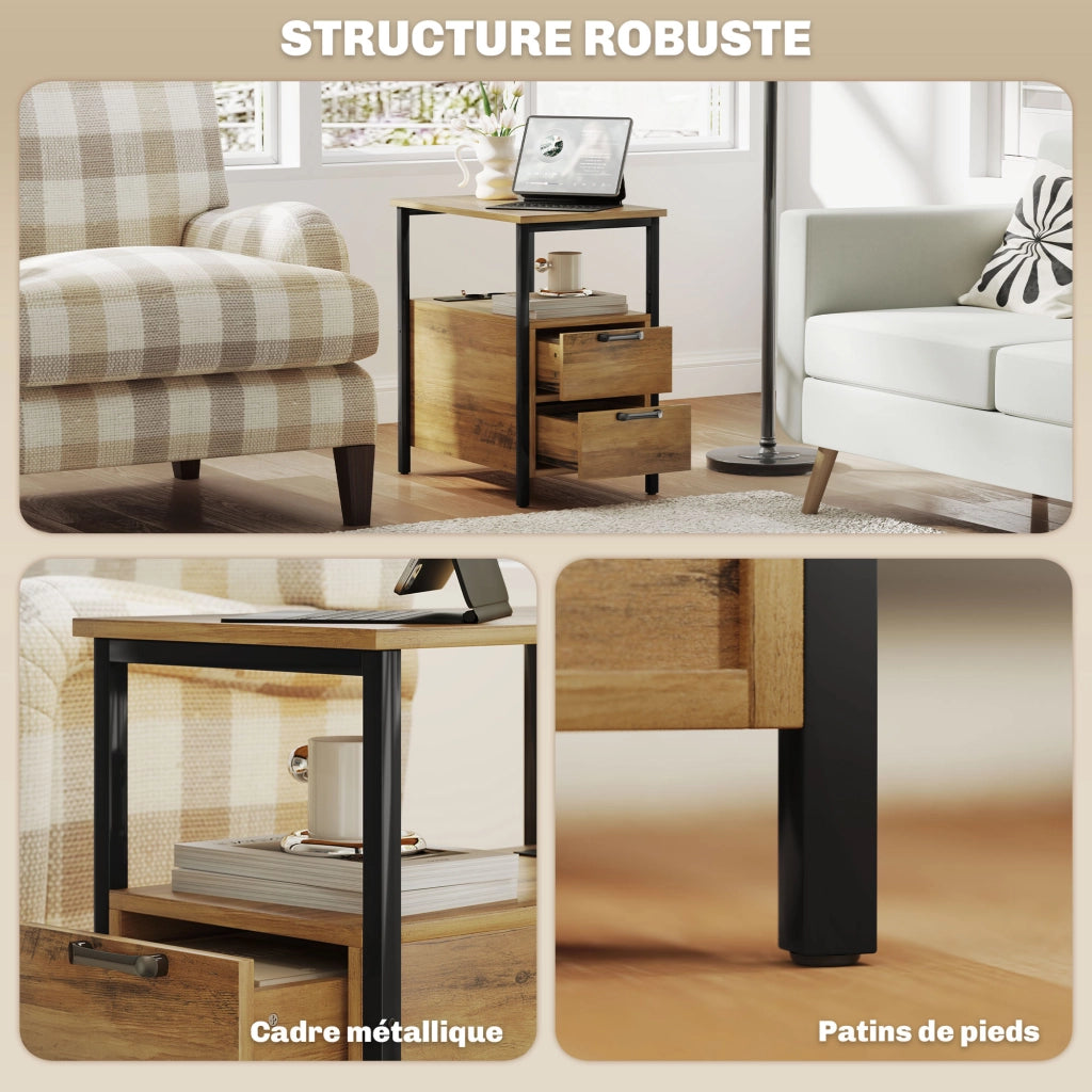Tavolino da salotto con 2 prese USB e 1 presa Type C ¨C zephmum ¨C Legno naturale