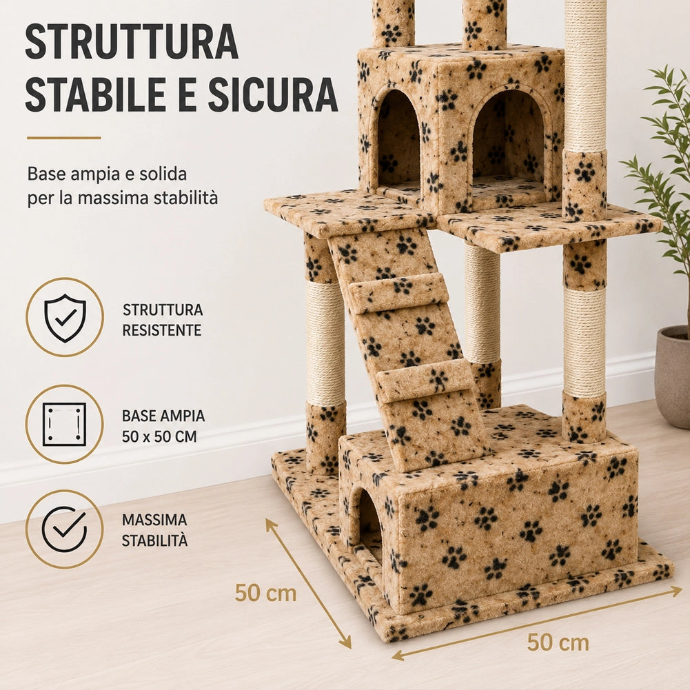 Tiragraffi per Gatti Albero Sisal Parco Giochi Gatto Tira Graffi 170cm Beige